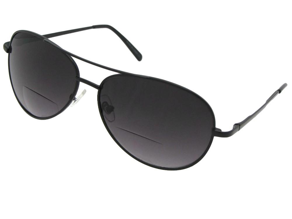 Aviator shape bifocal sunglasses style B15 black frame with gray lenses