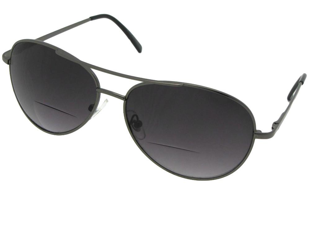 Aviator shape bifocal sunglasses style B15 pewter frame with gray lenses