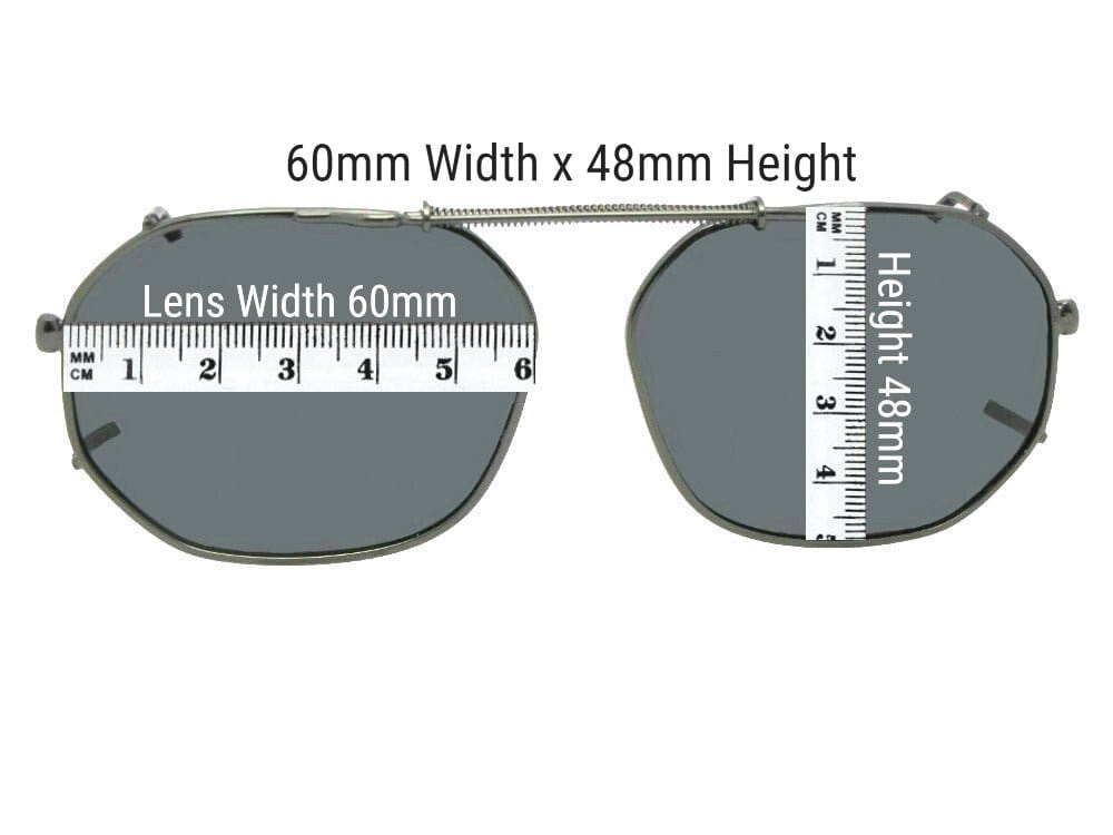 Round square non polarized clip-on sunglasses 60mm measurement