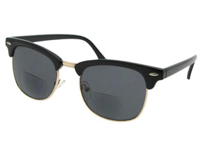 Style B120 Retro Vintage Unisex Bifocal Sunglasses Shiny Black Gold Gray Lenses