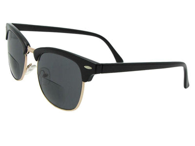 Style B120 Retro Vintage Unisex Bifocal Sunglasses Shiny Black Gold Gray Lenses