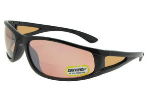 Style B132 Wrap Around Non Polarized Driving Lens Bifocal Sunglasses Shiny Black Frame