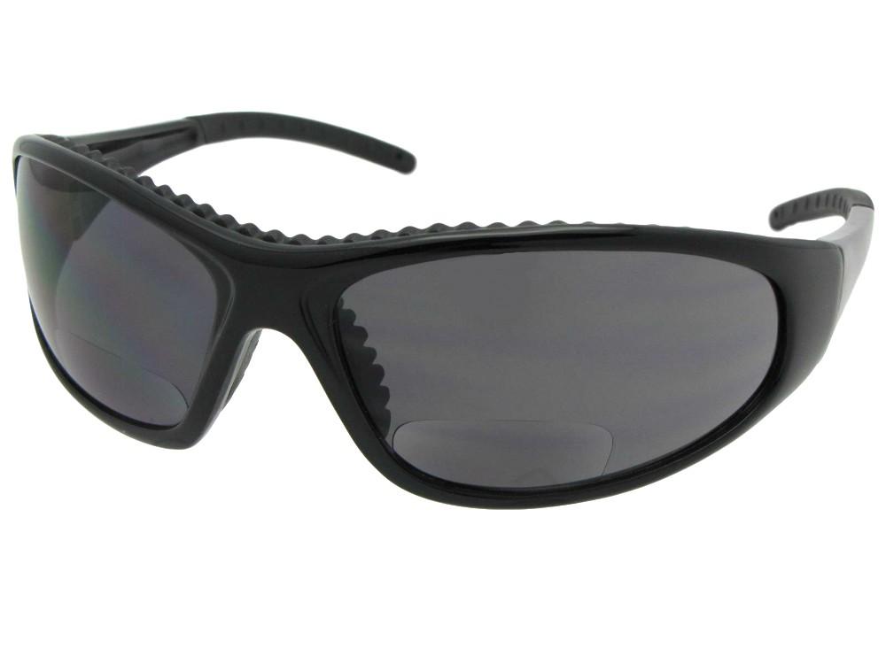 Style B29 Riding Sunglasses With Bifocals Shiny Black Frame Gray Lenses