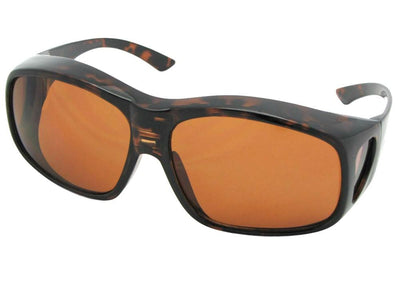 Style F19 Largest Wrap Around Non Polarized Fit Over Sunglasses Tortoise Frame Non Polarized Amber Lenses