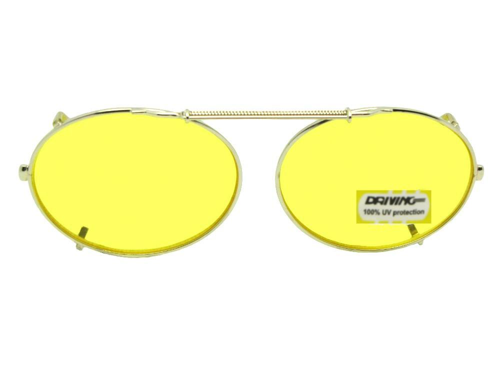 Oval Yellow Lens Clip-on Sunglasses Light Gold Frame Yellow Lenses