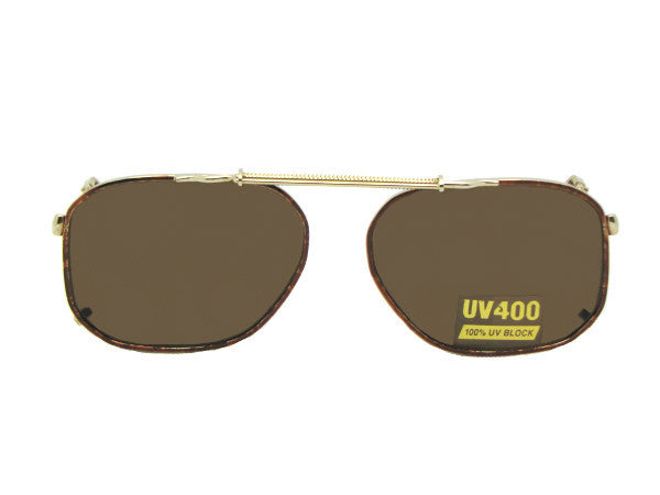 Modified Aviator Non Polarized Clip ons Lite Gold Brown Frame Brown Lenses
