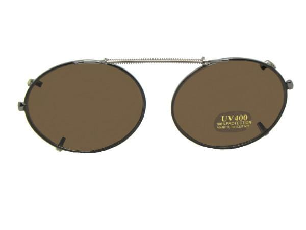 Oval Non Polarized Clip-on Sunglasses Pewter Frame Brown Lenses