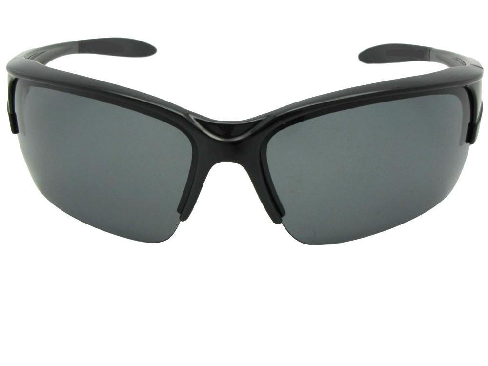 Style PSR82 Half Rim Polarized Sunglasses For Sports Black Frame Gray Lenses