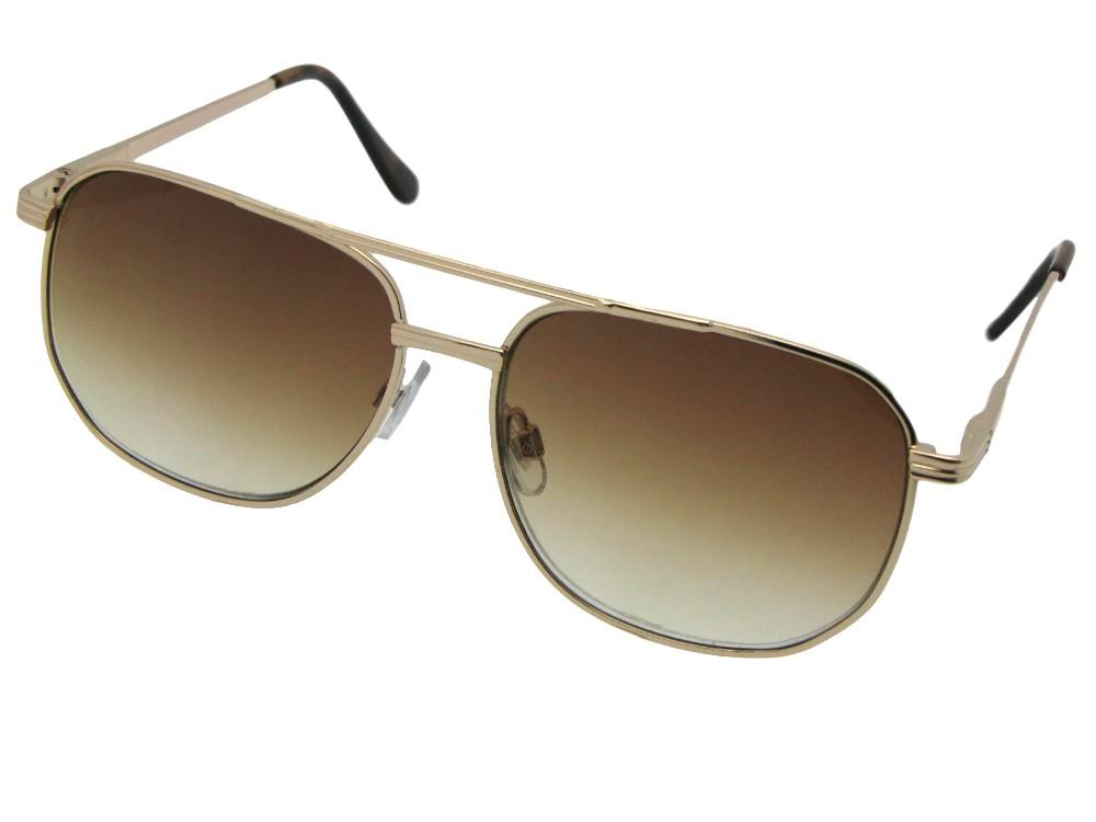 Style R21 Square Aviator Shape Reading Sunglasses Gold Frame Brown Lenses