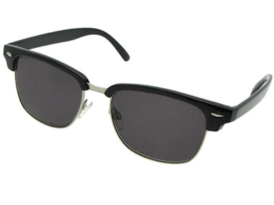 Style R59 Retro Look Full Lens Reader Sunglasses Black Silver Frame Gray Lenses