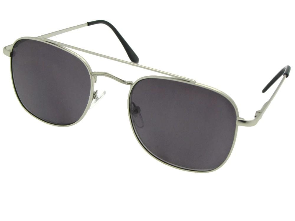 Style R72 Square Aviator Full Reader Lens Sunglasses Silver Frame Gray Lenses