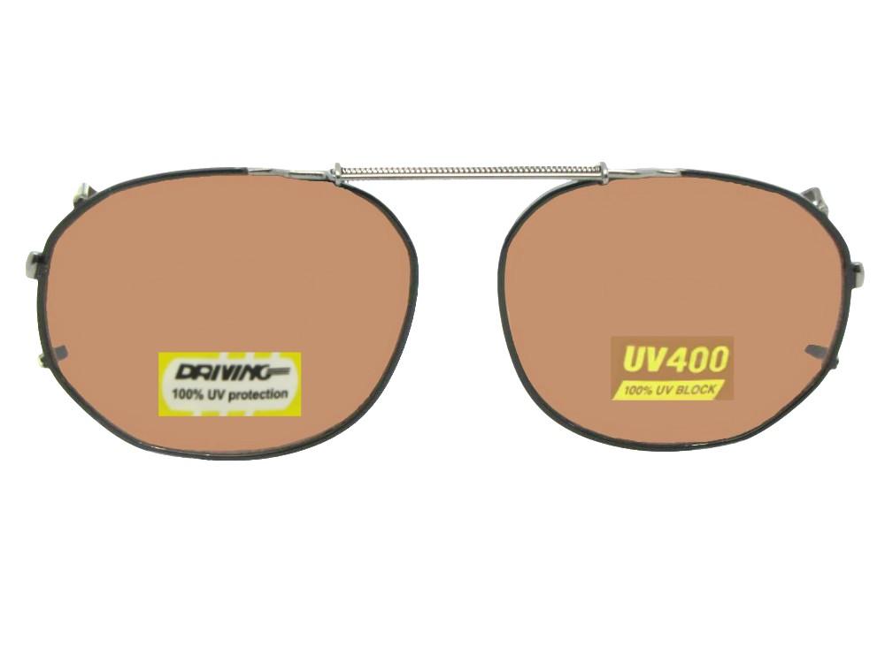 Round Square Non Polarized Amber Clip-on Sunglasses Black Frame Amber Lenses