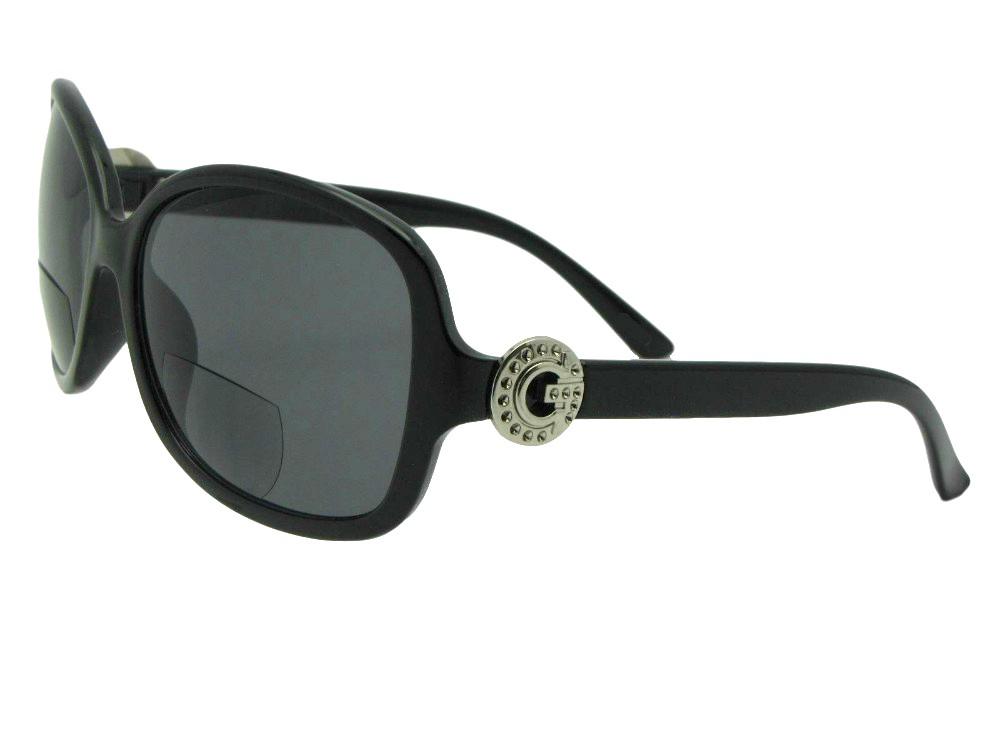 Style B121 Womens Fashion Bifocal Sunglasses Black Silver Logo Gray Lens