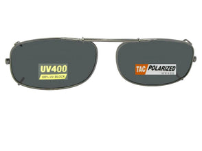 Skinny Curved Rectangle Polarized Clip-on Sunglasses Pewter Frame Gray Lenses