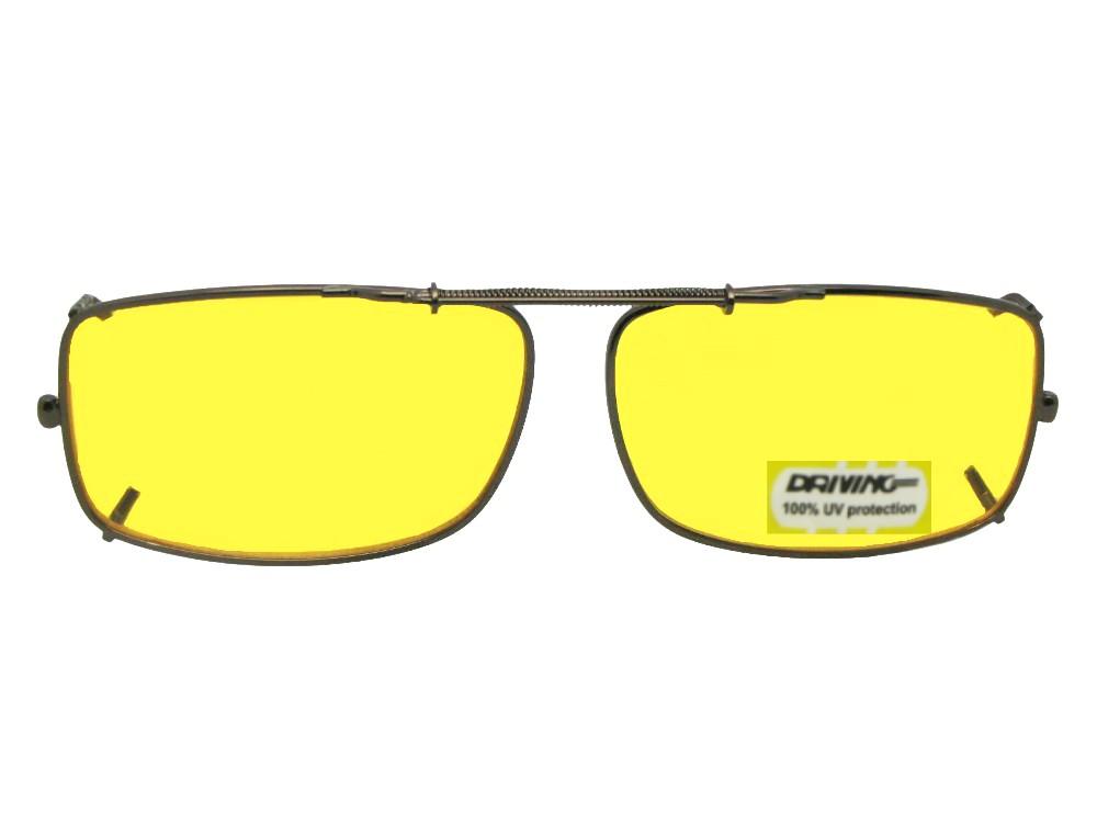 Slim Rectangle Non Polarized Yellow Lens Clip-on Sunglasses Bronze Frame