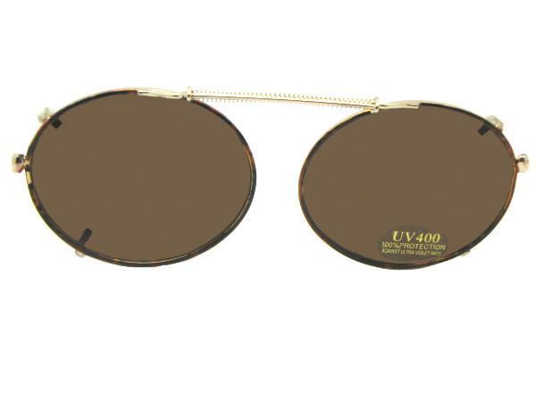 Round Oval Clip-on Non Polarized Gold Brown Frame Brown Lens