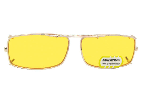 Slim Rectangle Non Polarized Yellow Lens Clip-on Sunglasses Gold Frame