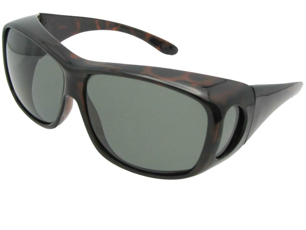 Large wrap around fit over sunglasses Style F15 tortoise frame gray lenses