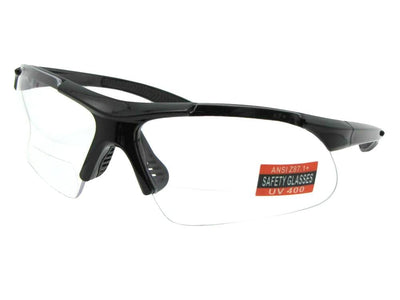 Style B102 Safety Sunglasses With Bifocals Black Frame Clear Lenses