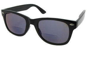 Style B10 Retro Frame With Mirror Lens Bifocal Sunglasses Shiny Black Frame Gray Lens
