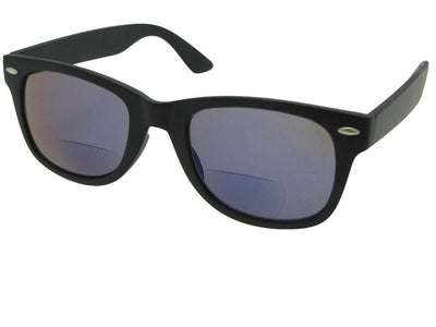 Style B10 Retro Frame With Mirror Lens Bifocal Sunglasses Flat Black Frame Gray Lens