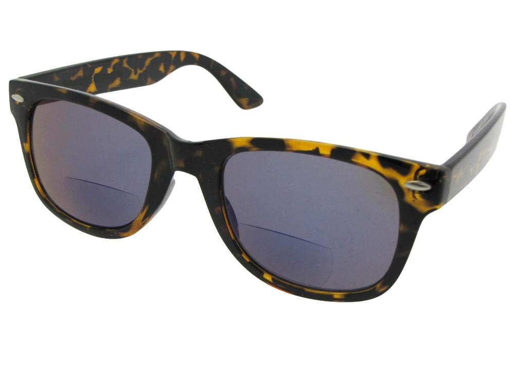 Style B10 Retro Frame With Mirror Lens Bifocal Sunglasses Tortoise Frame Gray Lens