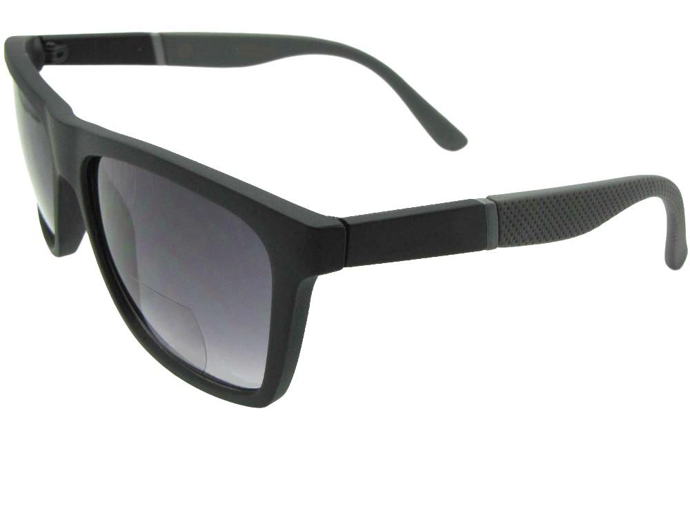 Style B116 Big Vintage Retro Bifocal Sunglasses Flat Black Frame Gray Lenses
