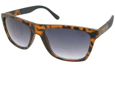 Style B116 Big Vintage Retro Bifocal Sunglasses Flat Tortoise Frame Gray Lenses