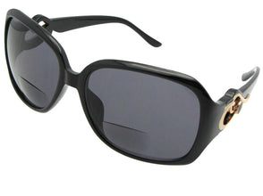 Style B119 Womens Fashion Bifocal Sunglasses Black Gold Deco Gray Lenses