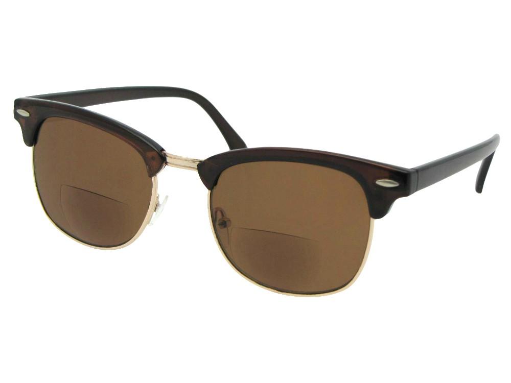 Style B120 Retro Vintage Unisex Bifocal Sunglasses Brown Frame Brown Lenses