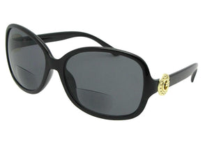 Style Womens Fashion Bifocal Sunglasses  Black Gold Logo Gray Lens