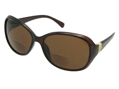 Style B127 Womens Fashion Rhinestone Bifocal Sunglasses Brown Frame Brown Lenses