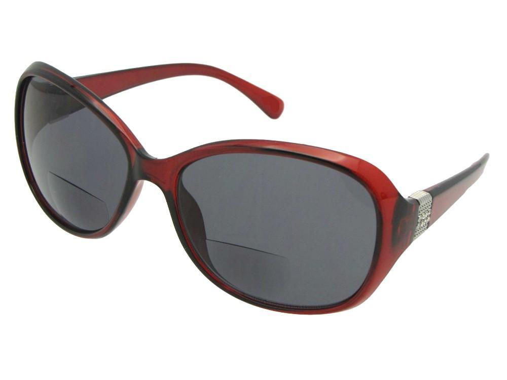 Style B127 RWomens Fashion Rhinestone Bifocal Sunglasses ed Frame Gray Lenses