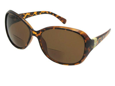 Style B127 Womens Fashion Rhinestone Bifocal Sunglasses Tortoise Frame Brown Lenses