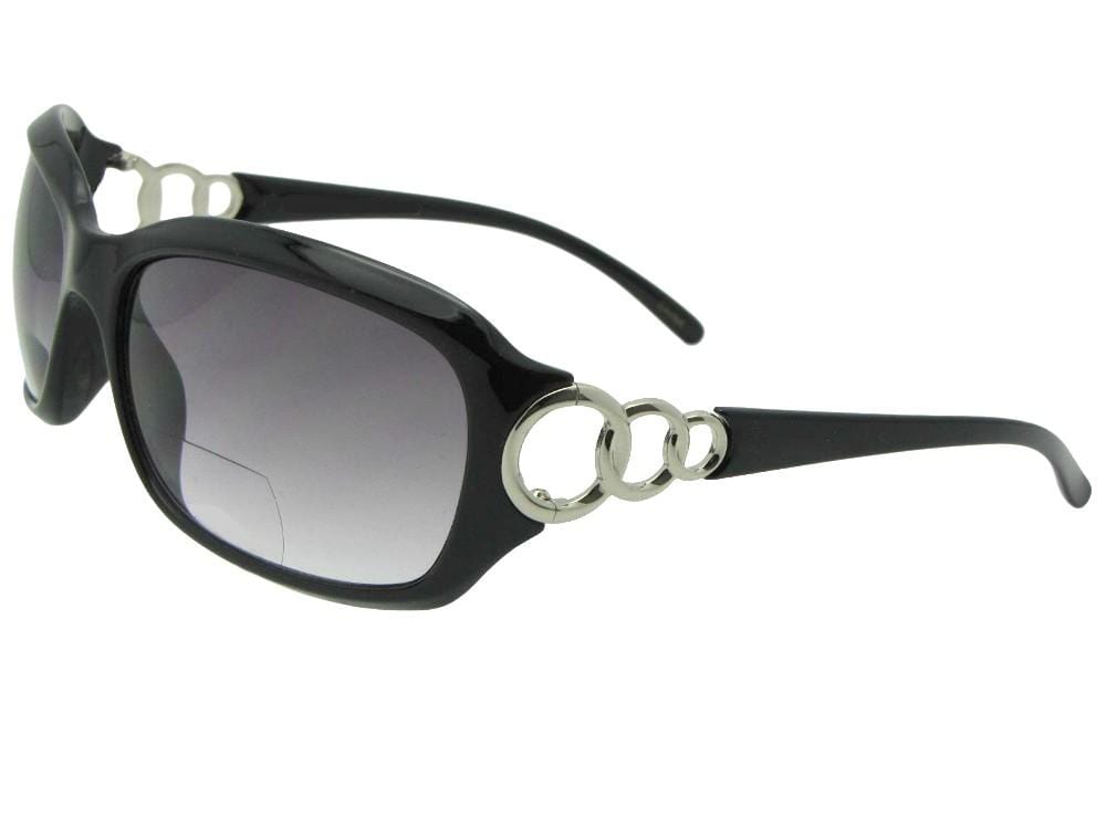 Style B26 Women's Premium Fashion Bifocal Sunglasses Black Frame Gray Lenses