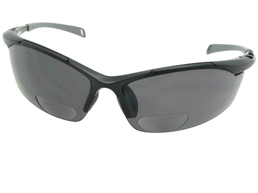 Style B40 Semi Rimless Bifocal Sunglasses Black Temple Gray Lense