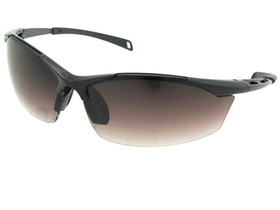 Style B40 Semi Rimless Bifocal Sunglasses Black Temple Gradient Gray Lens
