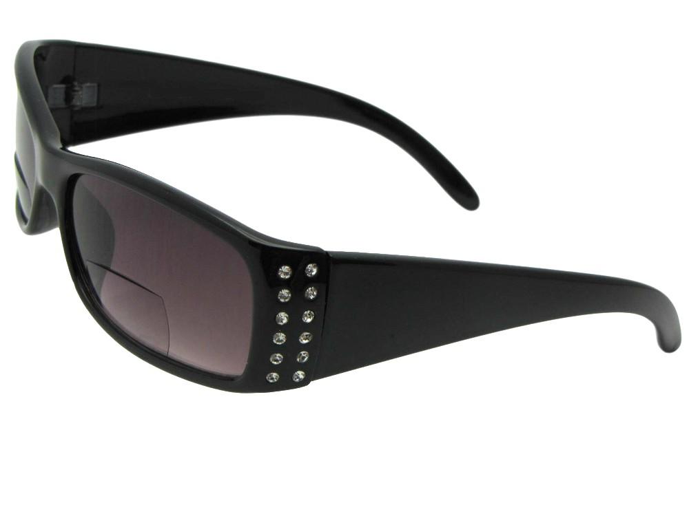 Style B47  Fashion Bifocal Sunglasses With Rhinestones Black Frame Gray Lenses