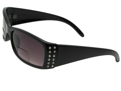 Style B47  Fashion Bifocal Sunglasses With Rhinestones Black Frame Gray Lenses