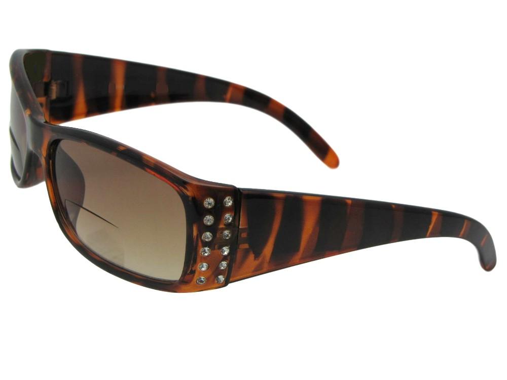 Style B47 Womens Fashion Bifocal Sunglasses With Rhinestones Tortoise  Brown Lenses