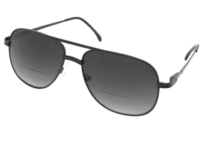 Style B50 Square Aviator Bifocal Sunglasses Black Frame Gray Lens