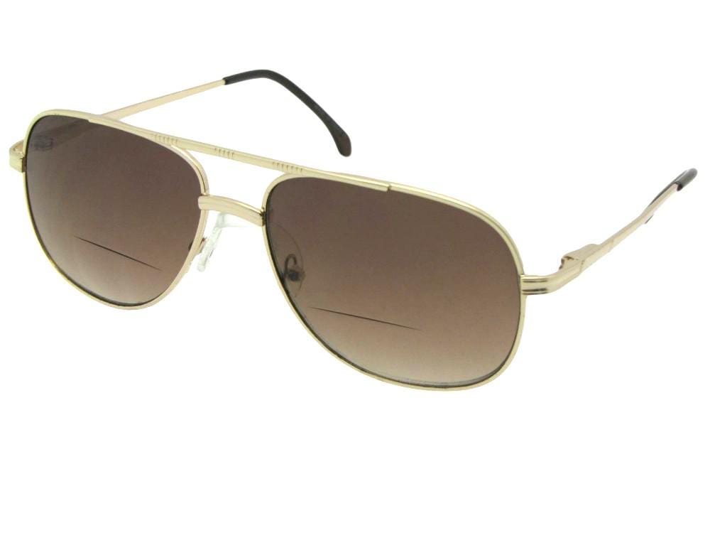 Style B50 Square Aviator Bifocal Sunglasses Gold Frame Brown Lens