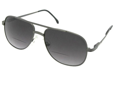 Style B50 Square Aviator Bifocal Sunglasses Pewter Frame Gray Lens