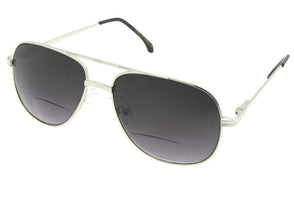 Style B50 Square Aviator Bifocal Sunglasses Silver Frame Gray Lens