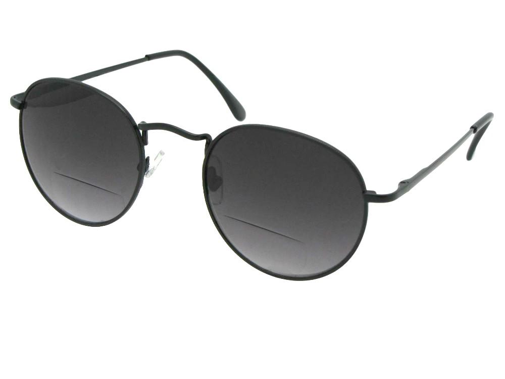 Style B51 Semi Round Frame Bifocal Sunglasses Pewter Frame Gray Lens