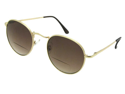 Style B51 Semi Round Frame Bifocal Sunglasses Gold Frame Brown Lens 