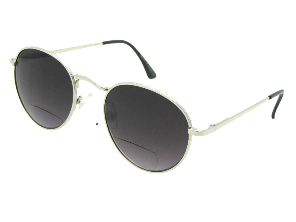 Style B51 Semi Round Frame Bifocal Sunglasses Silver Frame Gray Lens