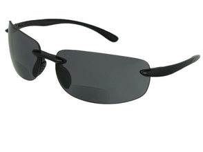 Style B54 Polycarbonate Lens Rimless Bifocal Sunglasses Black Frame Gray Lenses
