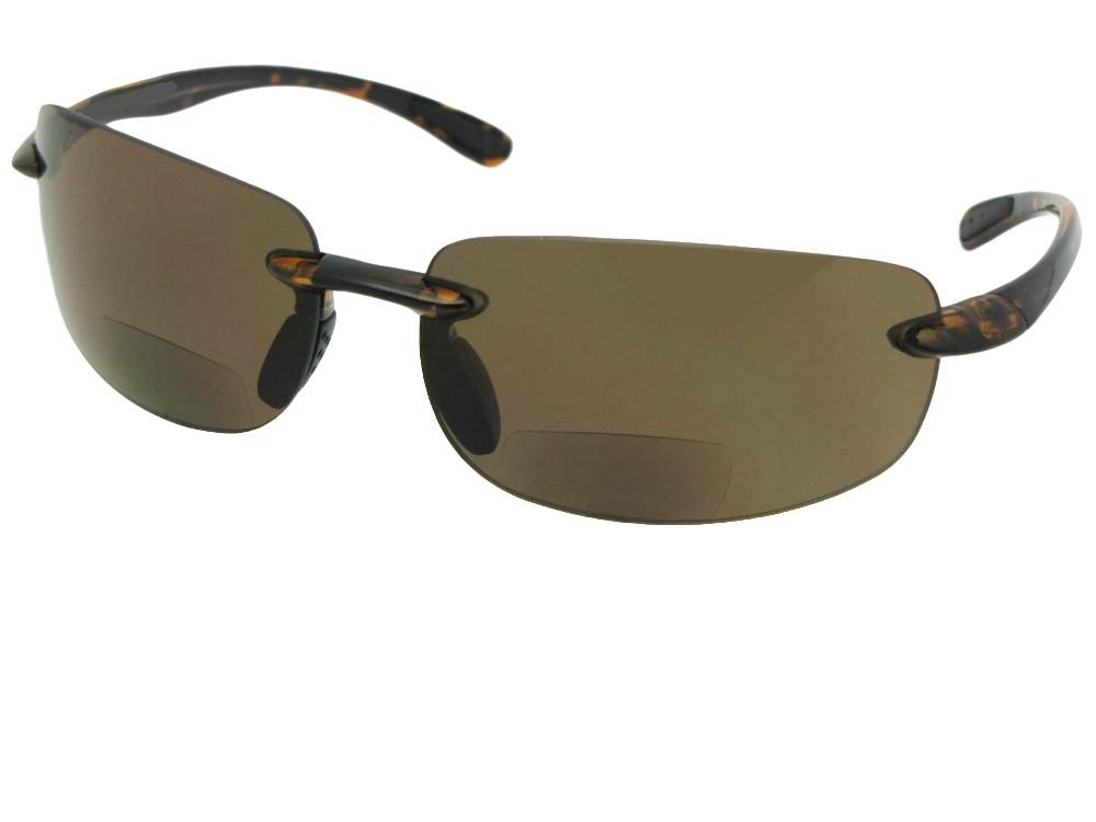 Style B54 Polycarbonate Lens Rimless Bifocal Sunglasses Tortoise Brown Lenses