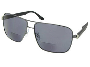 Style B82 Premium Square Aviator Bifocal Sunglass For Men Pewter Frame Gray Lenses